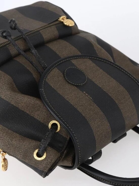 FENDI Pecan Canvas Backpack Brown Black Auth main image 13
